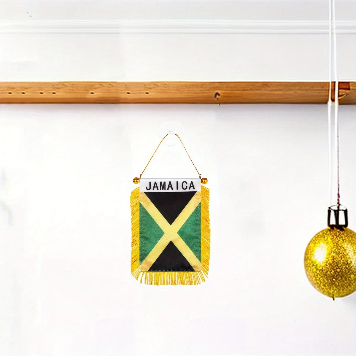 2P Jamaica Window Hanging Flag 8x12cm Double Side Mini Flag Banner Car Rearview Mirror Decor Fringed Hanging Flag with Suction
