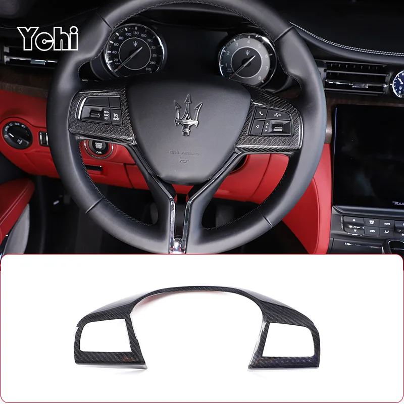 Real carbon fiber For Maserati Levante Ghibli Quattroporte 2013-2021 Car Steering Wheel Button Frame Ring Trim Cover accessories