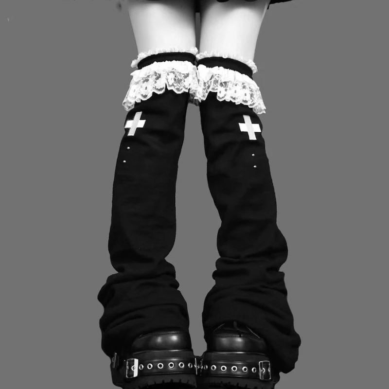 Autumn New Sweet Cool Dark Lolita Wide Leg Socks Women Original Design Lace Over-the-Knee Pile Bell High Tube Leg Warmers Ladies