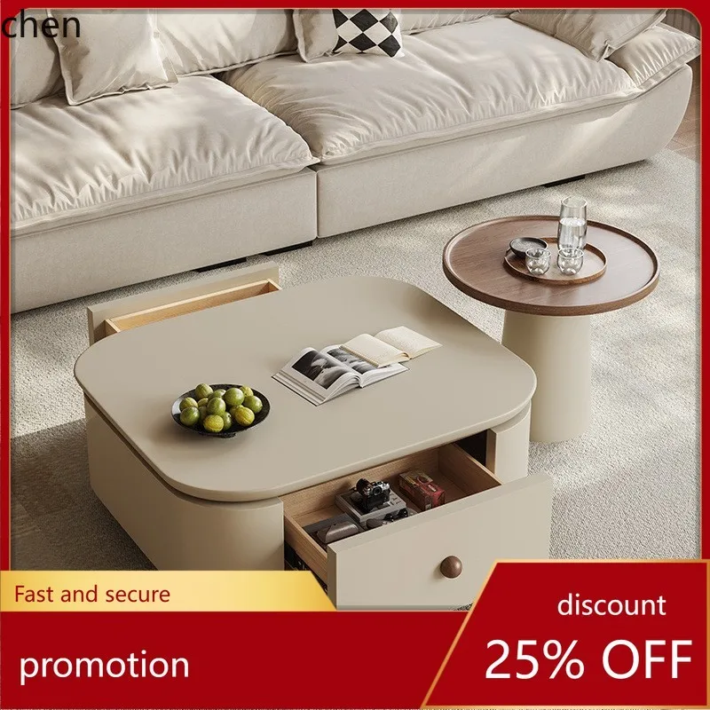 

CZ Cream Vintage Style Coffee Table Set Living Room Storage Square Modern Simple Tea Table Rock Slab Side Table