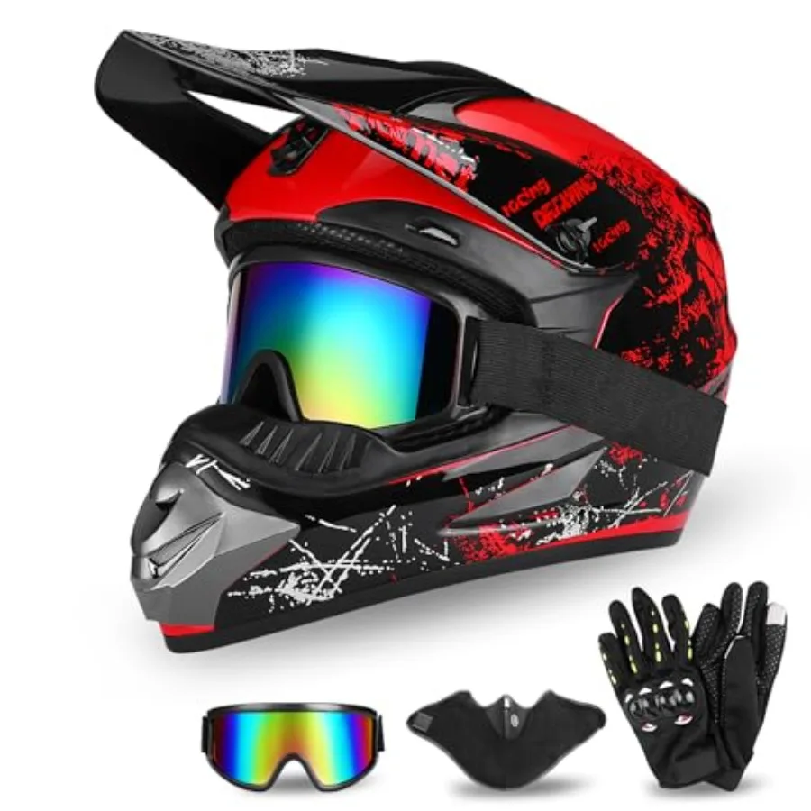 

Full Face Dirt Bike Helmet for Off-Road Use, Polycarbonate Shell, Matte Black, DOT Certified with Adjustable Visor, Quick Relea
