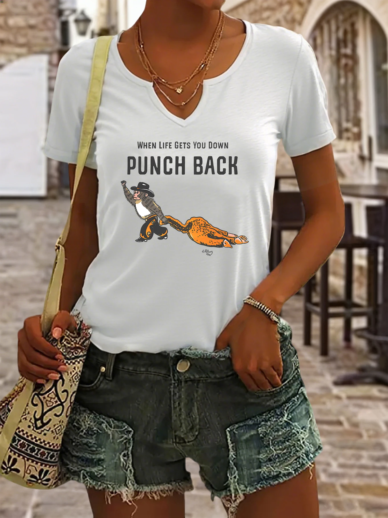 Women's Summer V-Neck Short Sleeve T-Shirt, 
