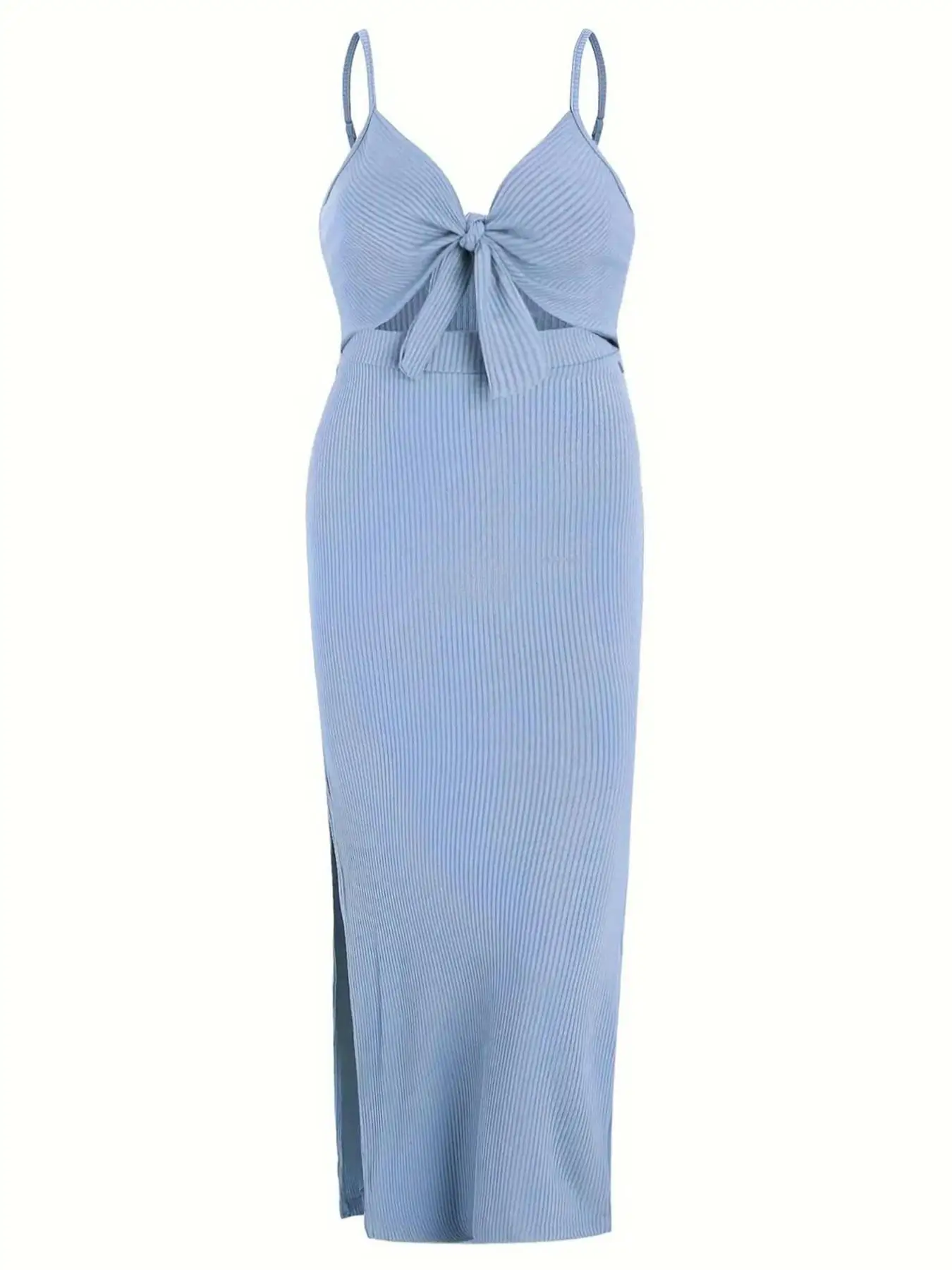 

Plus Size Cut Out Knot Cami Bodycon Dress, Fashion Split Hem Spaghetti Strap Dress, Women's Plus Clothes for Summer