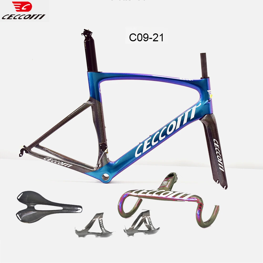 CECC0TTI Chameleon Color T1000 Carbon Road Bike Frameset with Carbon Handlebar and Carbon Saddle bottle cage Complete bike Frame