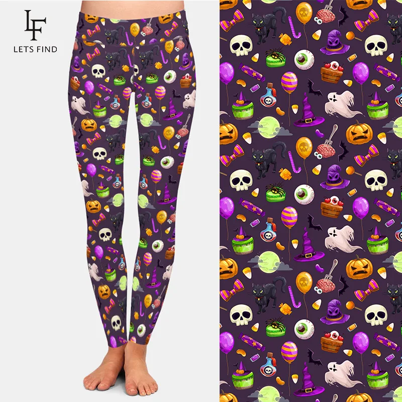 LETSFIND Kedatangan Baru 3D Kartun Halloween Atribut Cetak Digital Wanita Legging Latihan Pinggang Tinggi Celana Ramping