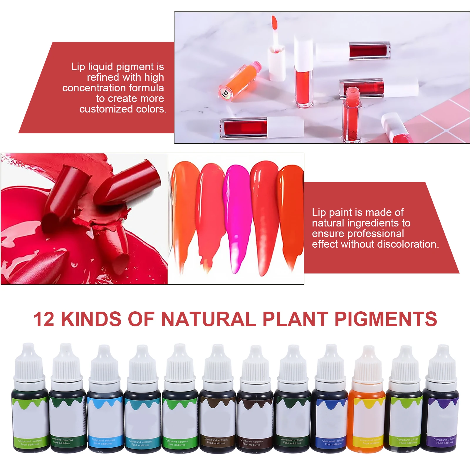 

12pcs Plant Set For Diy Gloss Natural Vegan Liquid Colorant Dye Lip Lip Gloss Pigment Supply Balm Pigment Supply