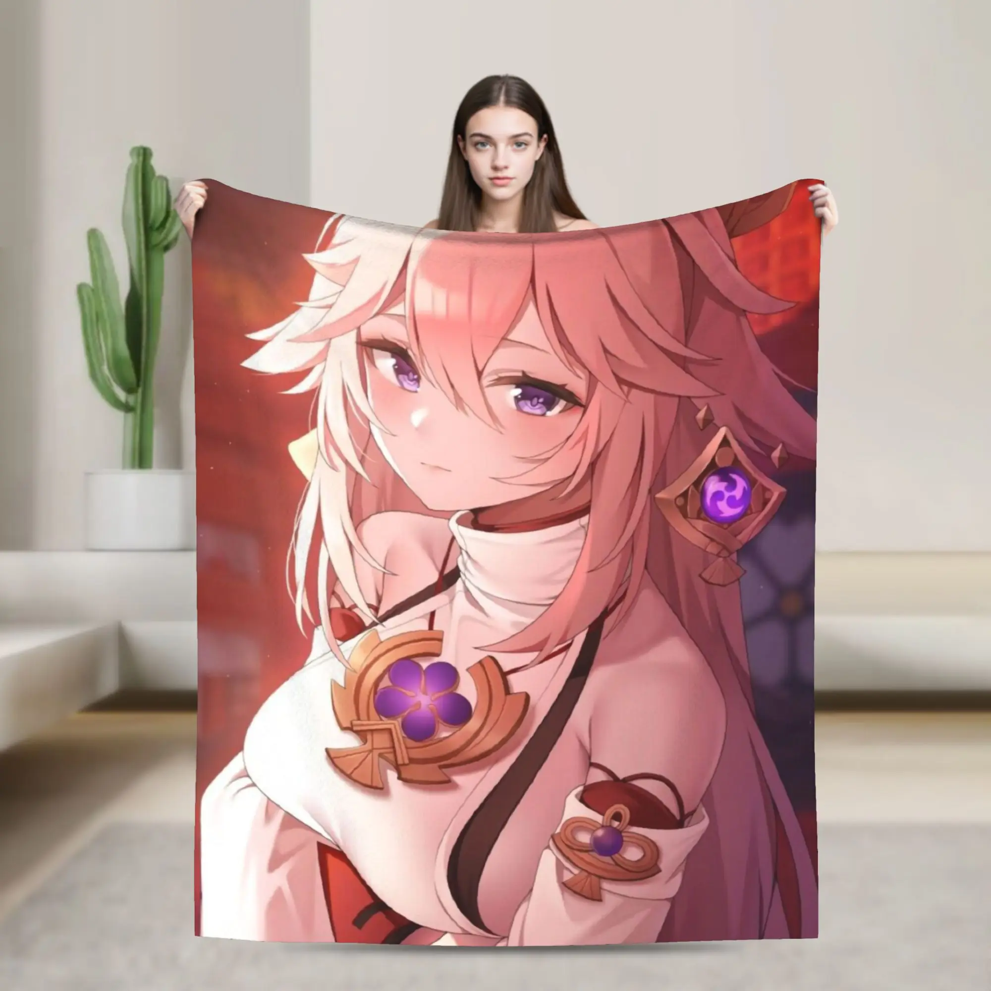 

Одеяла Genshin Impact, флисовые одеяла Yae Miko, аниме, теплые пледы для спальни, дивана, одеяла для спальни