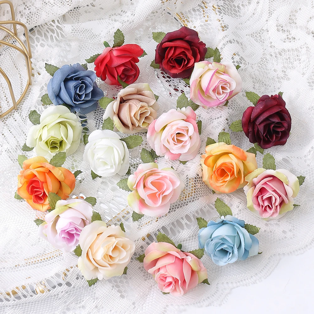 10/20/50Pcs Artificial Rose Flowers Heads 4CM Fake Flowers for Home Room Decor Wedding Decoration DIY Garland Gift Accessories