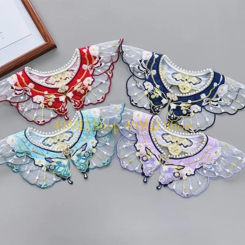 49MD False Shawl Pearls Shawl Wrap Yunjian Collar Detachable Embroidery Hanfu Floral Decorative Chinese Mamianqun Yunjian
