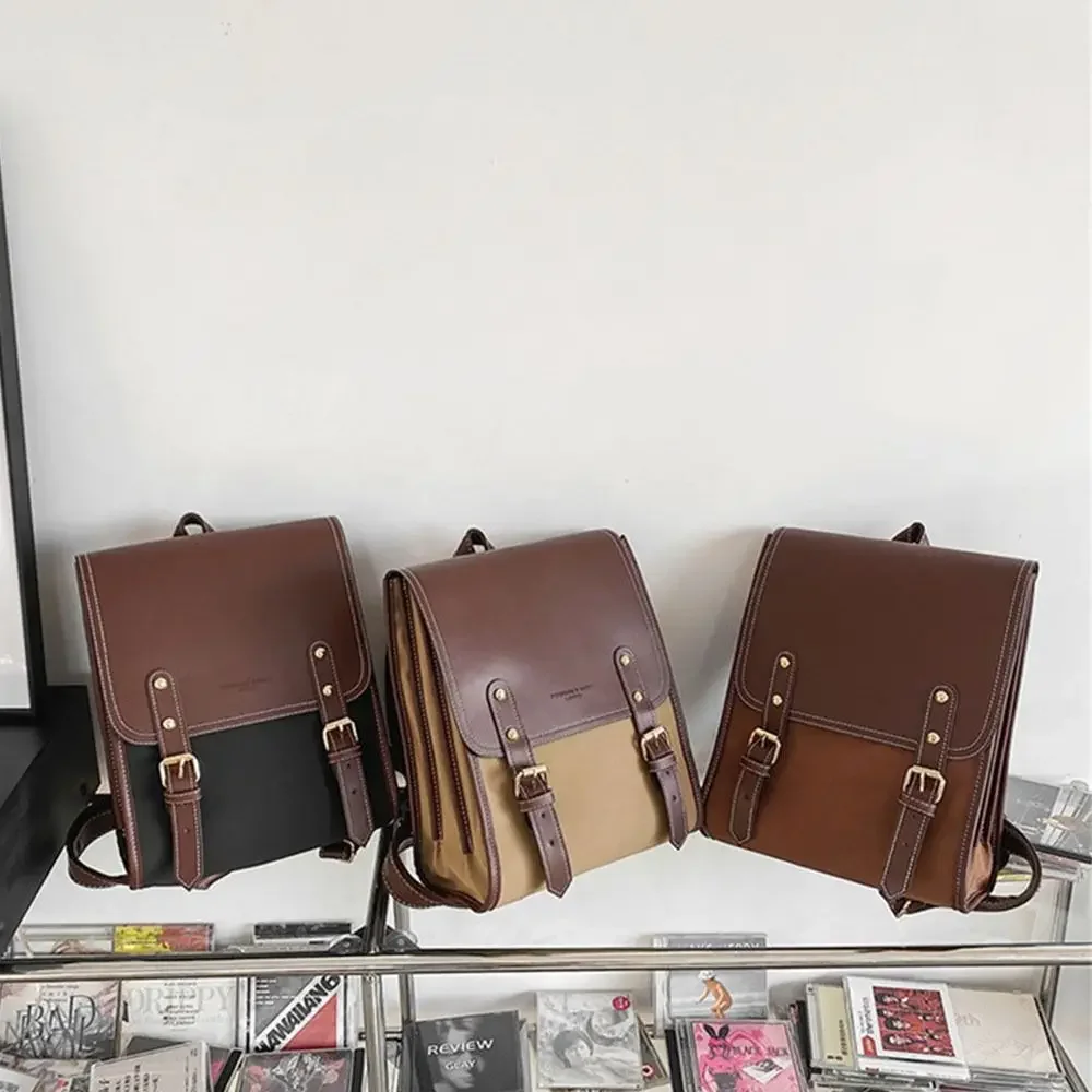 

Simple PU Leather Japanese Backpack Preppy Style Large Capacity Laptop Backpacks Daypack