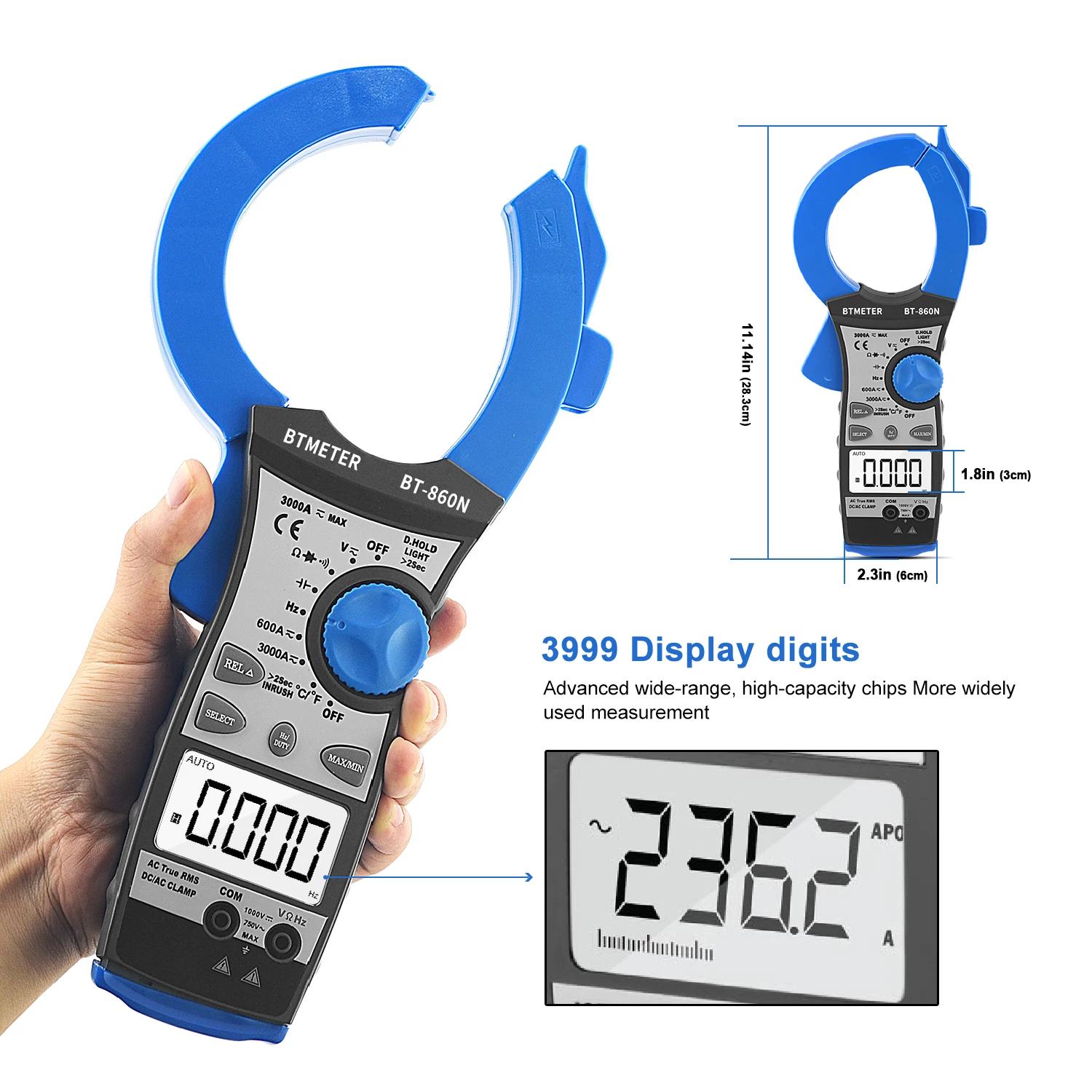 Digital Clamp Meter BT-860N 3000A Amp Meter Auto Ranging Multimeter with True-RMS for Frequency Resistance Capacitance AC DC