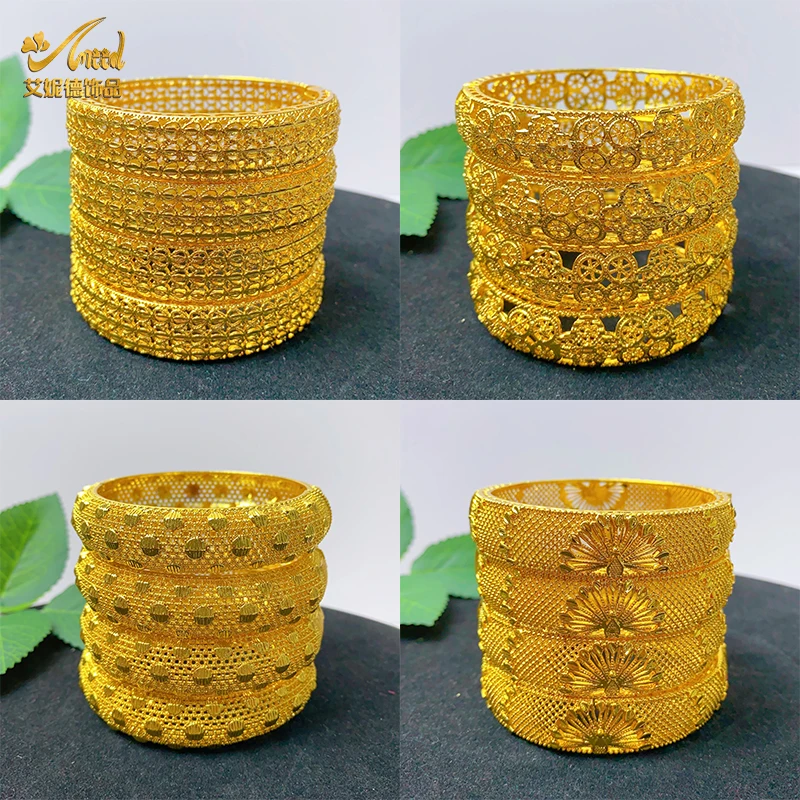 

ANIID New Luxury Dubai 24K Gold Plated Bangles For Women Indian African Bracelets Charm Wedding Ethiopian Arabic Hand Jewelry