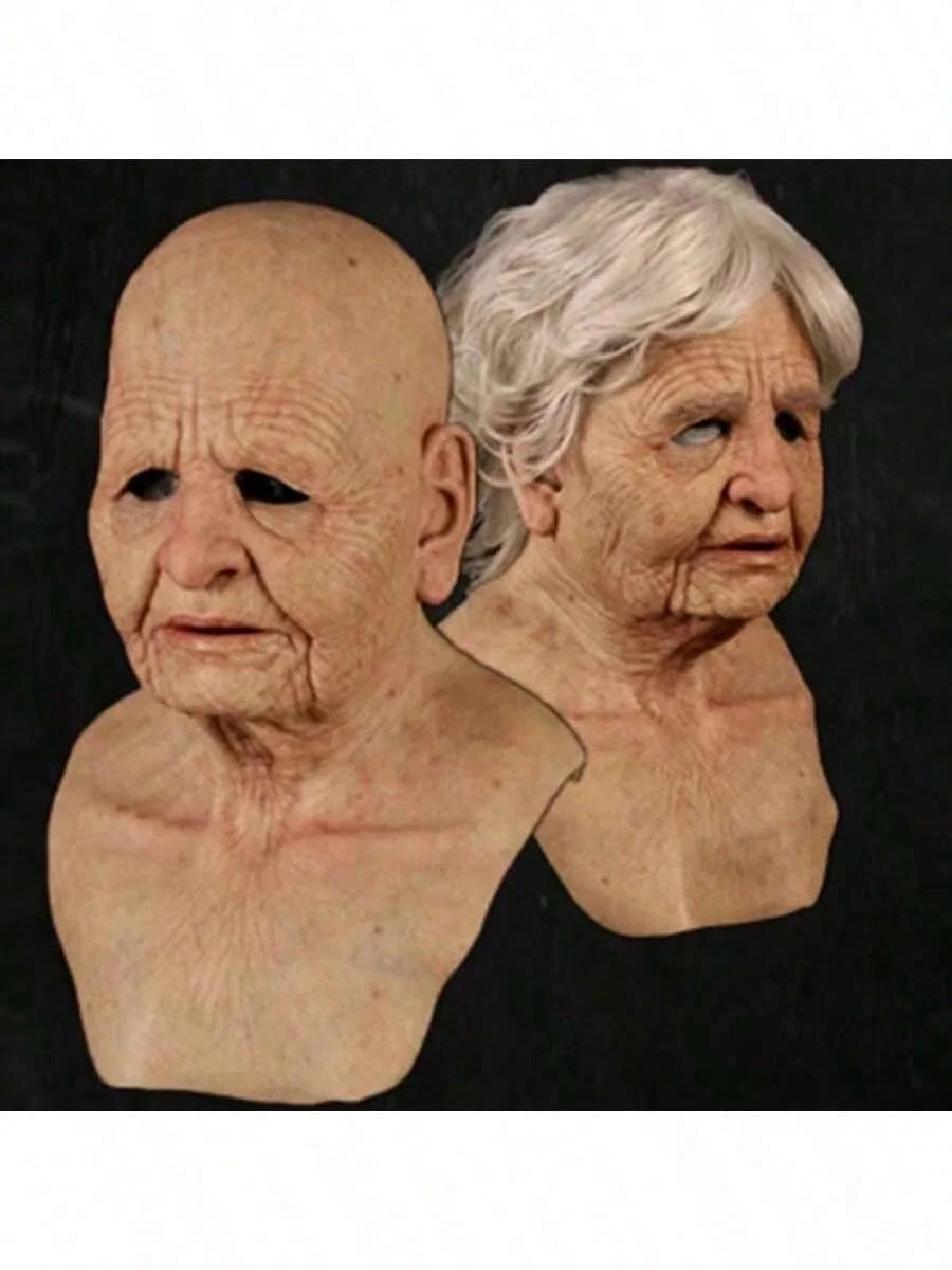 Elderly Woman Man Mask Wrinkle Full for Head Mask Grandpa/Grandma Face Mask Devil Novelty Supplies Halloween Party Cosplay Props