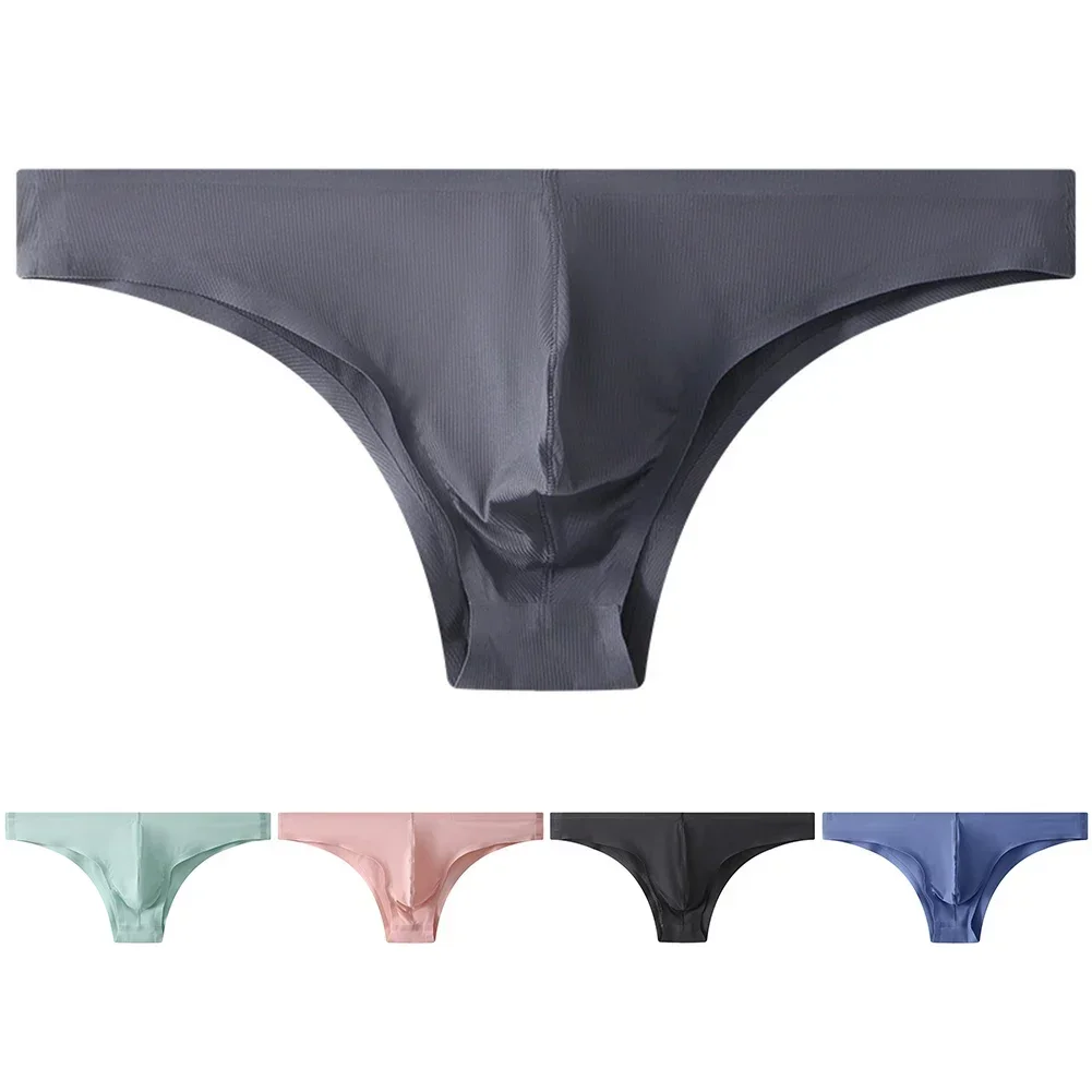 1pc Brand New Men Ice Silk Sexy Briefs Men Panties Pouch G-String Soft Breathable Low-Rise Underwear Lingerie Brief Shorts