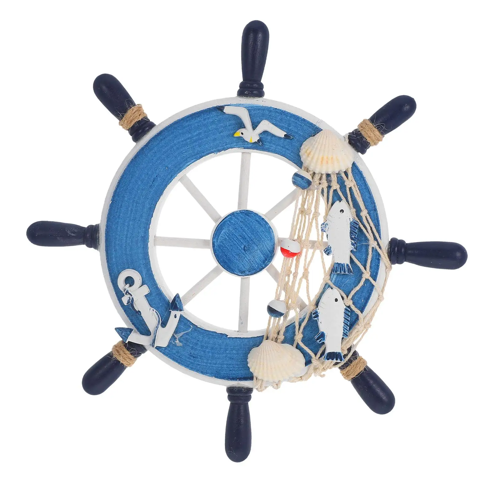 Wooden Ship Wheel Wall Decor 23cm Diameter White Nautical Beach Rudder Steering Decoration Home Accent