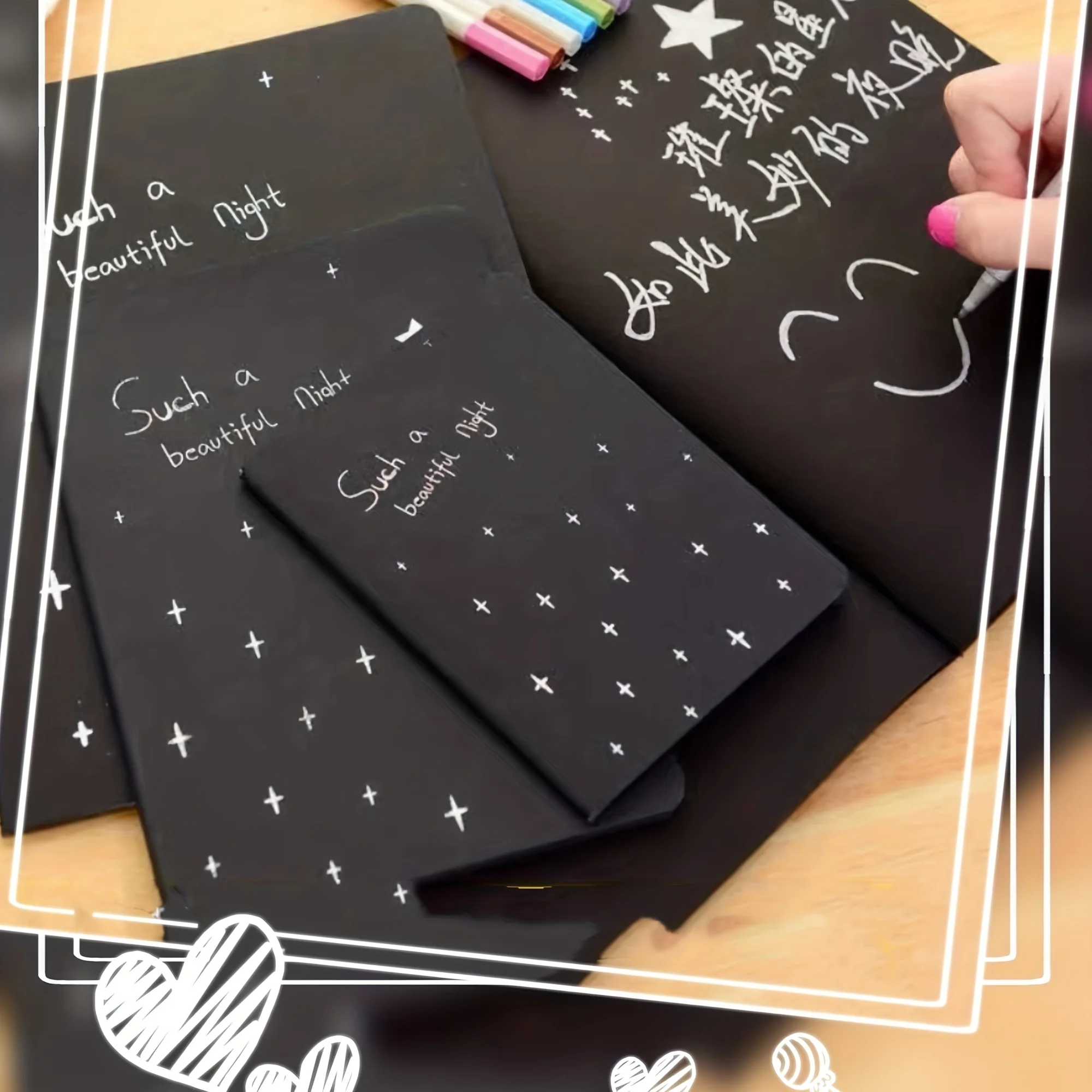 2PCS, Creative Blank Black Paper, diary, DIY Doodle Black Sketch Drawing, Primary School Nnotebook Hand Book Learning Stationery