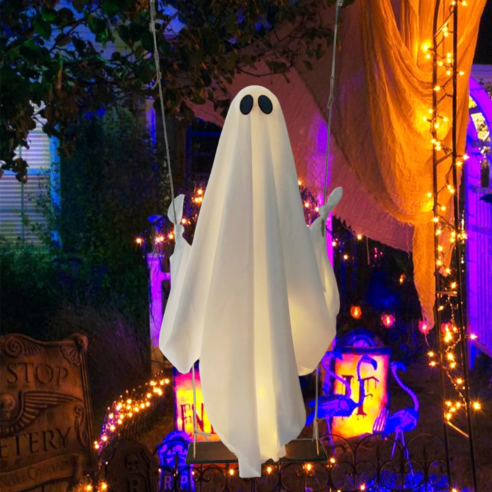 Halloween Hanging Ghost with Swing and LED Lights Spooky Halloween Decorations for Indoor Outdoor Yard Party Haunted House