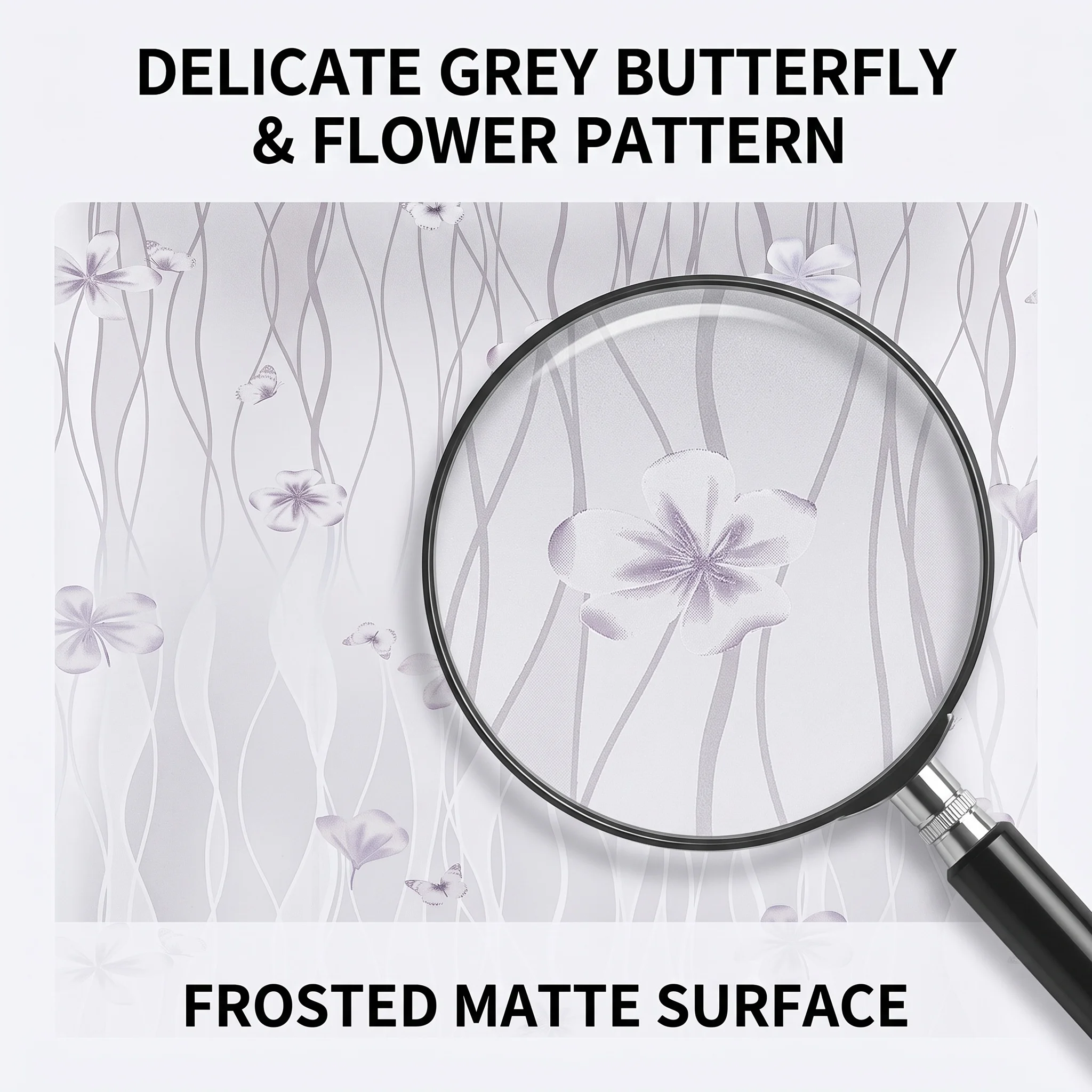 Self‑Adhesive Grey‑Purple Butterfly Flower Window Film Frosted Privacy Glass Sticker Waterproof Decorative Glass Film
