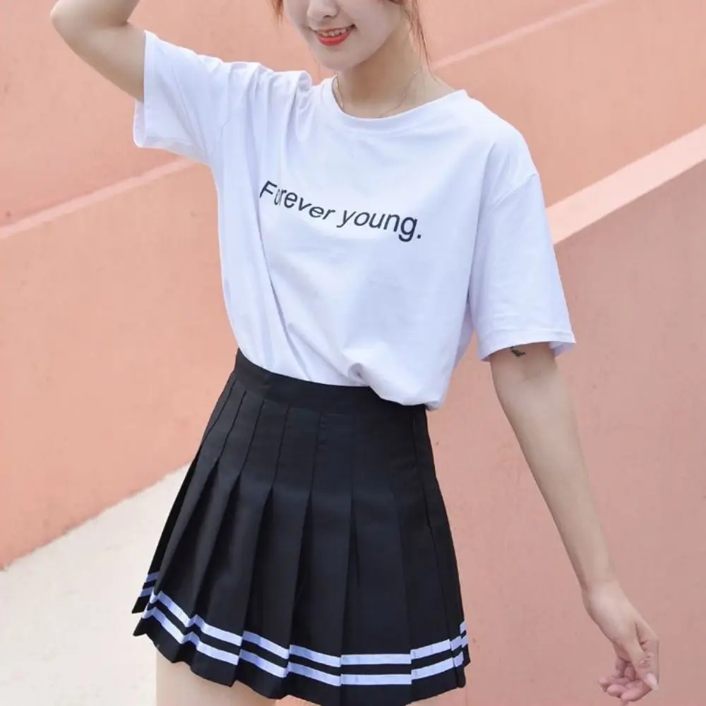 New Vintage Korean Pleated Skirt Black White Gothic Style High Waist Skirt Short JK Uniform Skirt School Girl