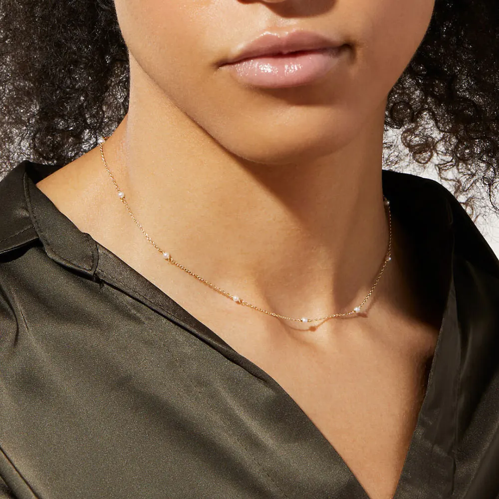 DPLAOPA 925 Sterling Silver Collar Demi Freshwater Pearls Choker Long Chain Necklace Cubic Zirconia Fine Jewelry Gift