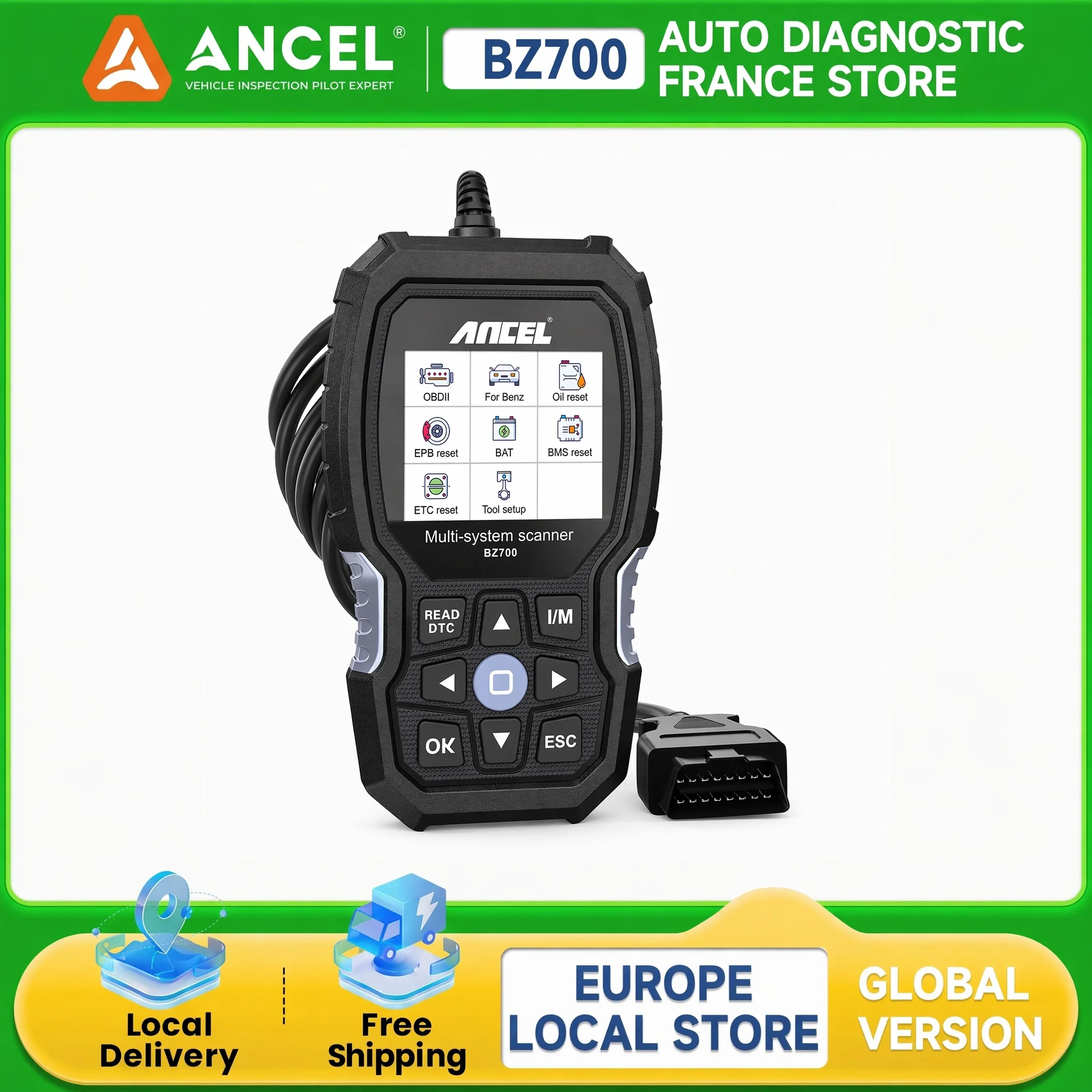 Lecteur de code OBD2 ANCEL BZ700 pour Mercedes Sprinter, outil de diagnostic intelligent pour tous les systèmes, ABS, SRS, SAS, réinitialisation de l'huile, outil de diagnostic automobile pour Benz