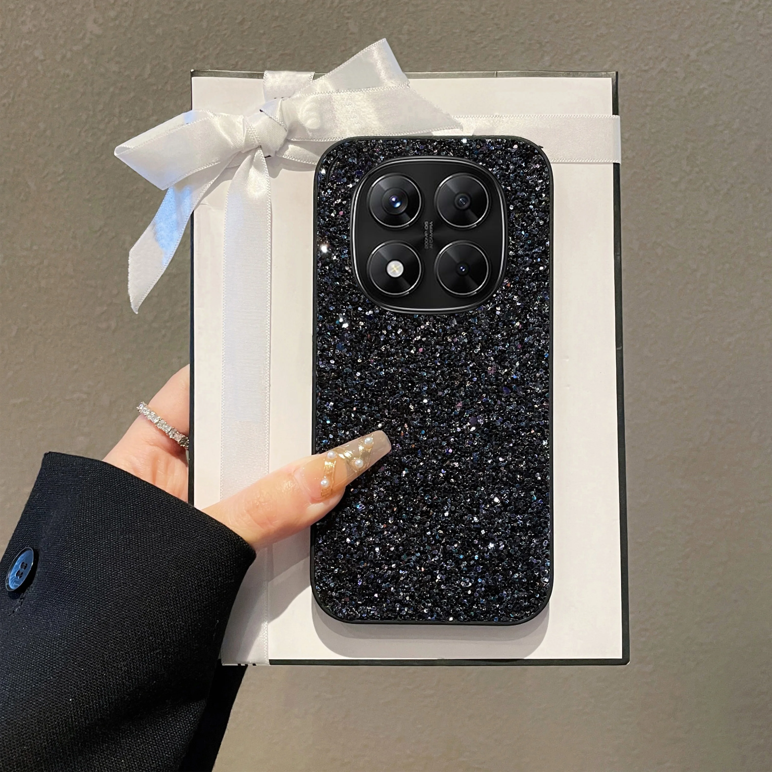 Luxuriöse Künstliche Strass-Glitzer-Diamant-Leder-Handyhülle für Xiaomi Redmi Note 14 15 4G 5G Pro + Weiche Rückseiten-Abdeckung