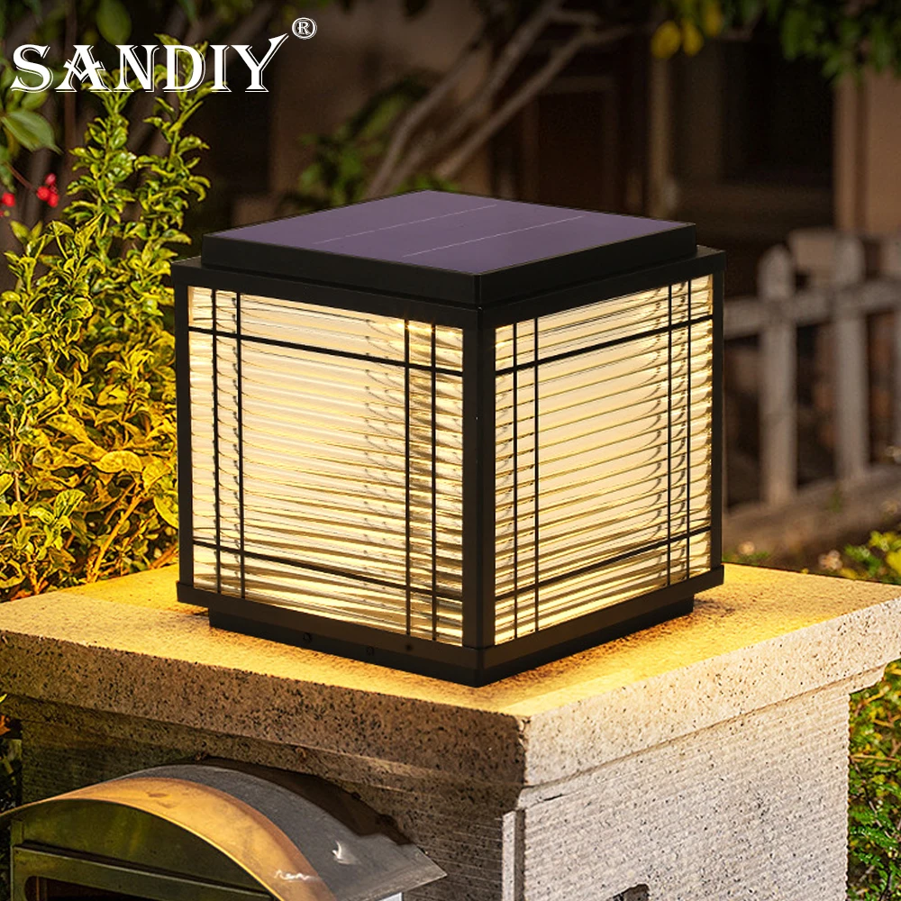 SANDIY Solar Garden Pillar Lights Villa Gate Fence Fence Lights Outdoor Waterproof Outdoor Pillar Landscape Lights Garden