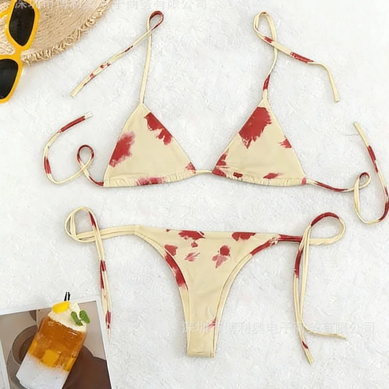 European and American cross-border seaside vacation split style printed sexy pure desire style vacation sexy women's bikini