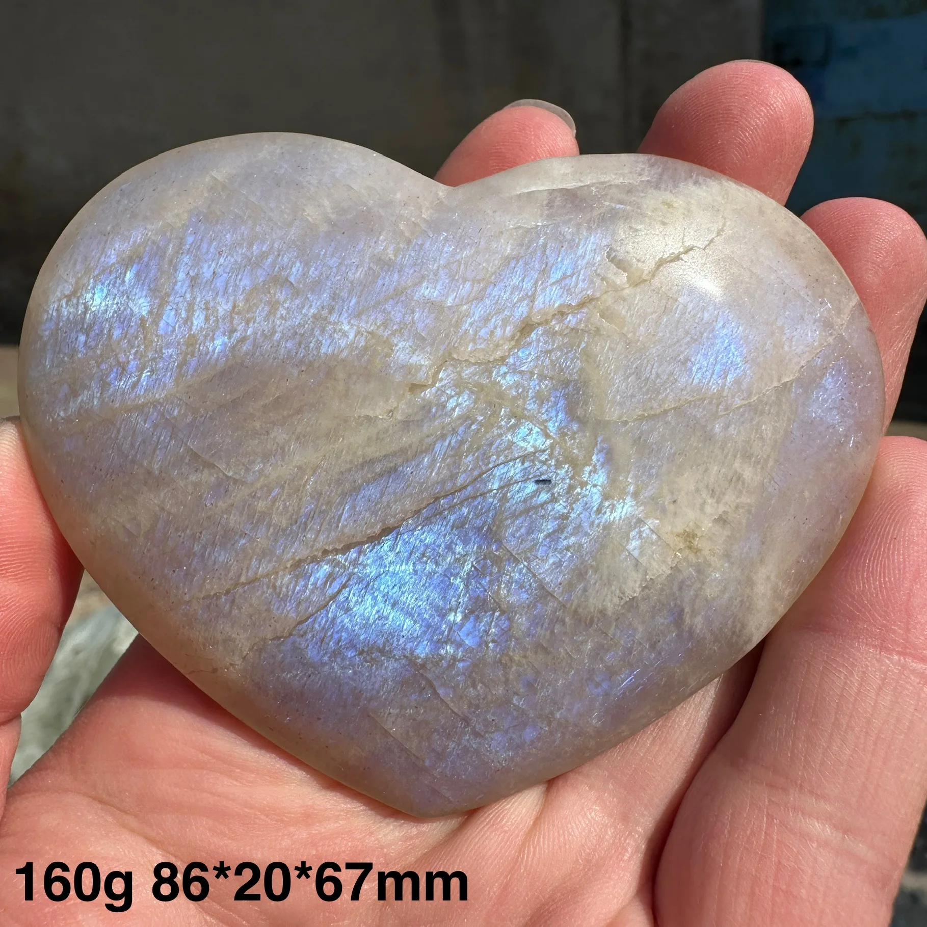 

Rare Blue Moonstone Heart Moon Stone Natural Crystal Carving Real Gemstone For FengShui Healing Meditation Home Decor Gift
