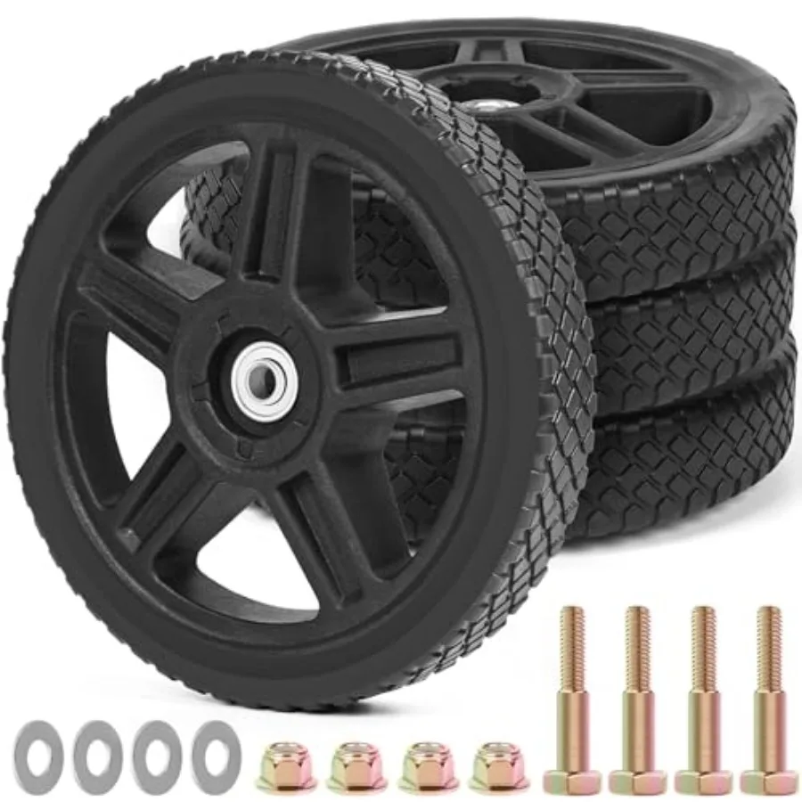 Lawn Mower Wheels Kits Universal"Push Mower Wheels with 1/2" Bearing, Bolts and Nuts, Plastic Replacement Tires for Most Standa