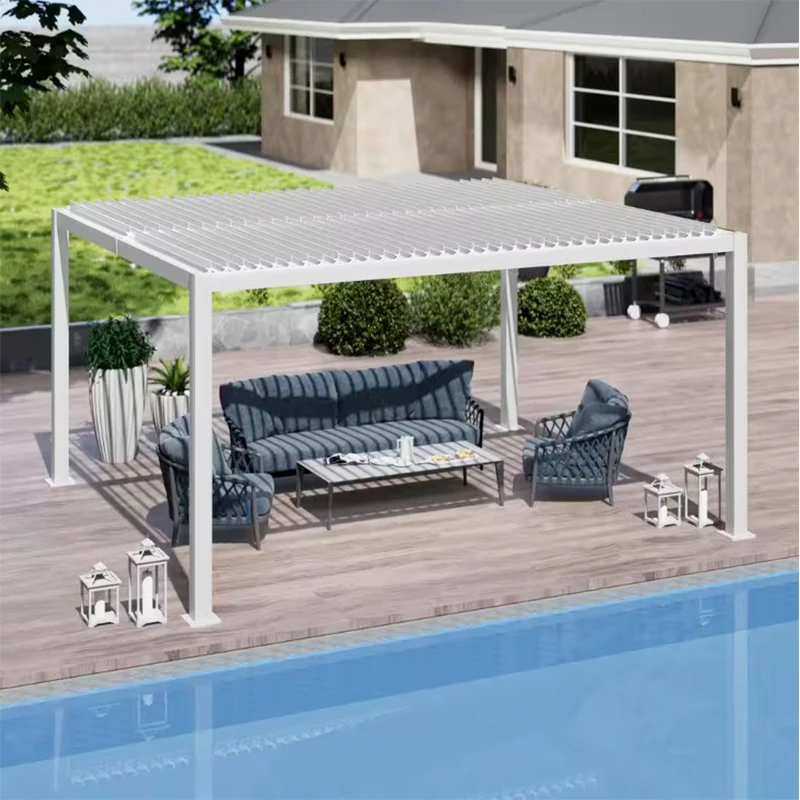 Outdoor Custom Size 6x4 Aluminium Bioclimatic Pergola Motorized Louvered Metal Roof with LED Light for Villa Garden Gazebo Pro