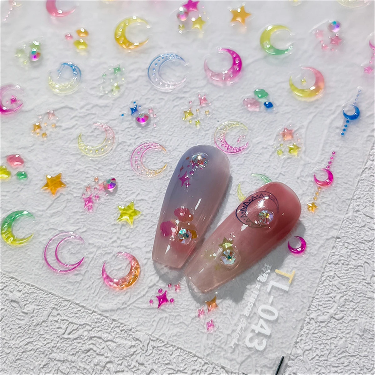 1pcs 5D Colorful Jelly Star Moon Nail Stickers Kawaii Gradient Japanese Adhesive Slider Nail Art Decorations Decals Supplies DIY