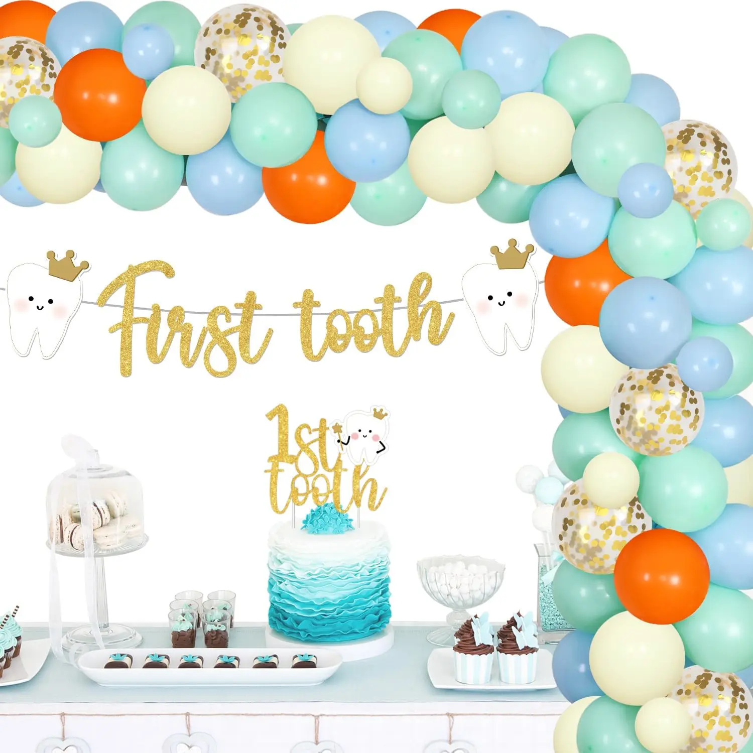 

Kreat4joy First Tooth Party Decoration Teething Blue Balloon Garland Arch Kit Teeth Theme Decor Girls Boys 1st Birthday Supplies