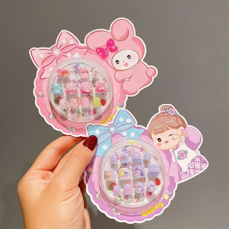 Sanrios 6-12 Years Old 3D New Flower Pattern Children Nail Patches Anime Cartoon Children's Princess Series Disassembly Gift