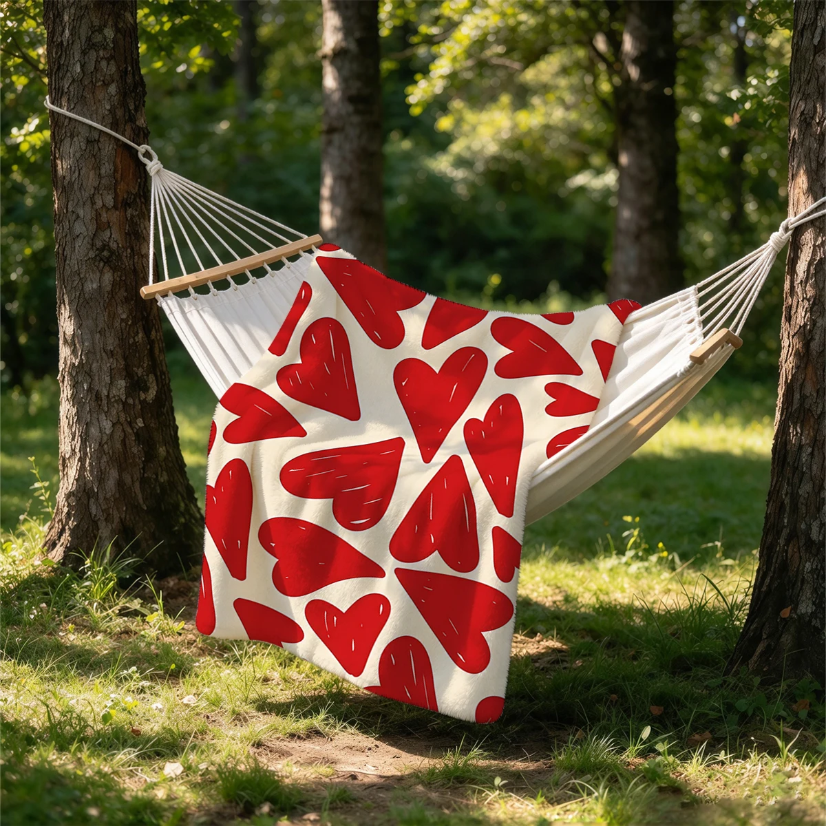 Chaotic Red Hearts Flannel Blanket Warm Soft Halloween Christmas Couch Warm Cozy Decorative Decor Gift for All Season