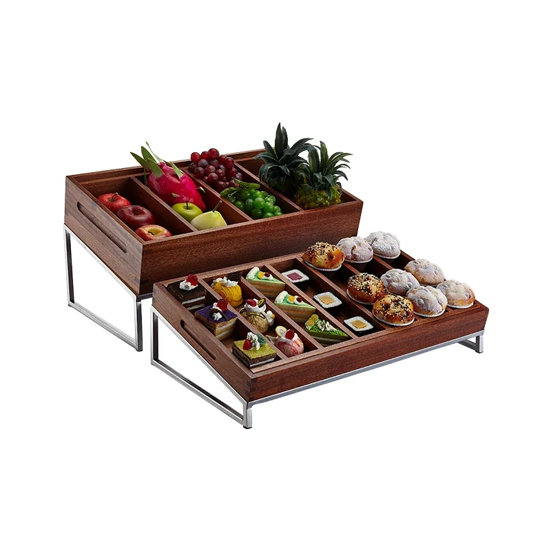 Wooden buffet rectangular cold meal tray tea break