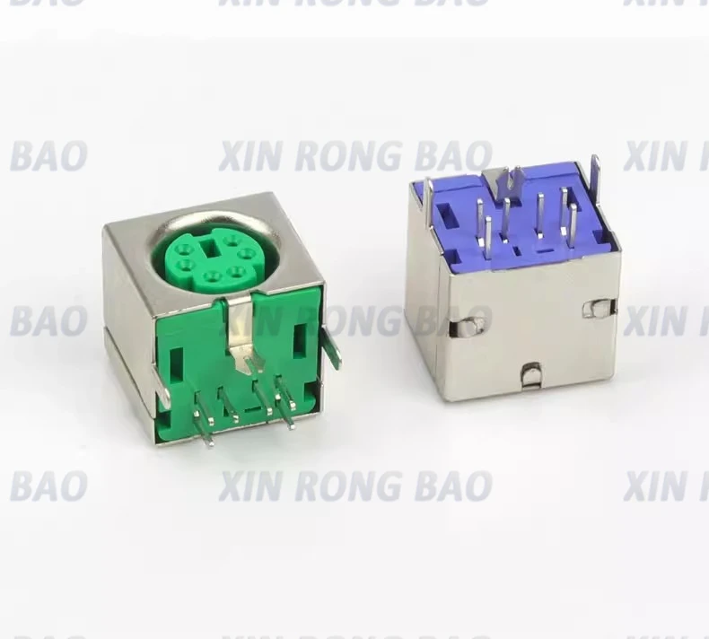 1/2Pcs PS2 Female Socket Jack Connector On PCB Green/Purple 6 Pins PS/2 Square Jack Adpater