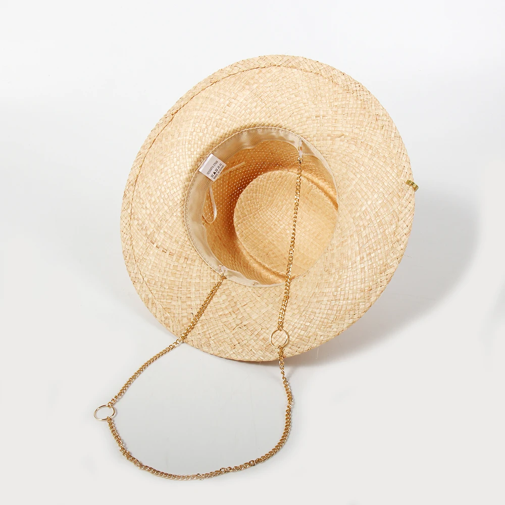 Luxury Designer Chain Straw Hats For Women Handmade Raffia Sun Hats Summer Shade Beach Hats Ladies Party Cap