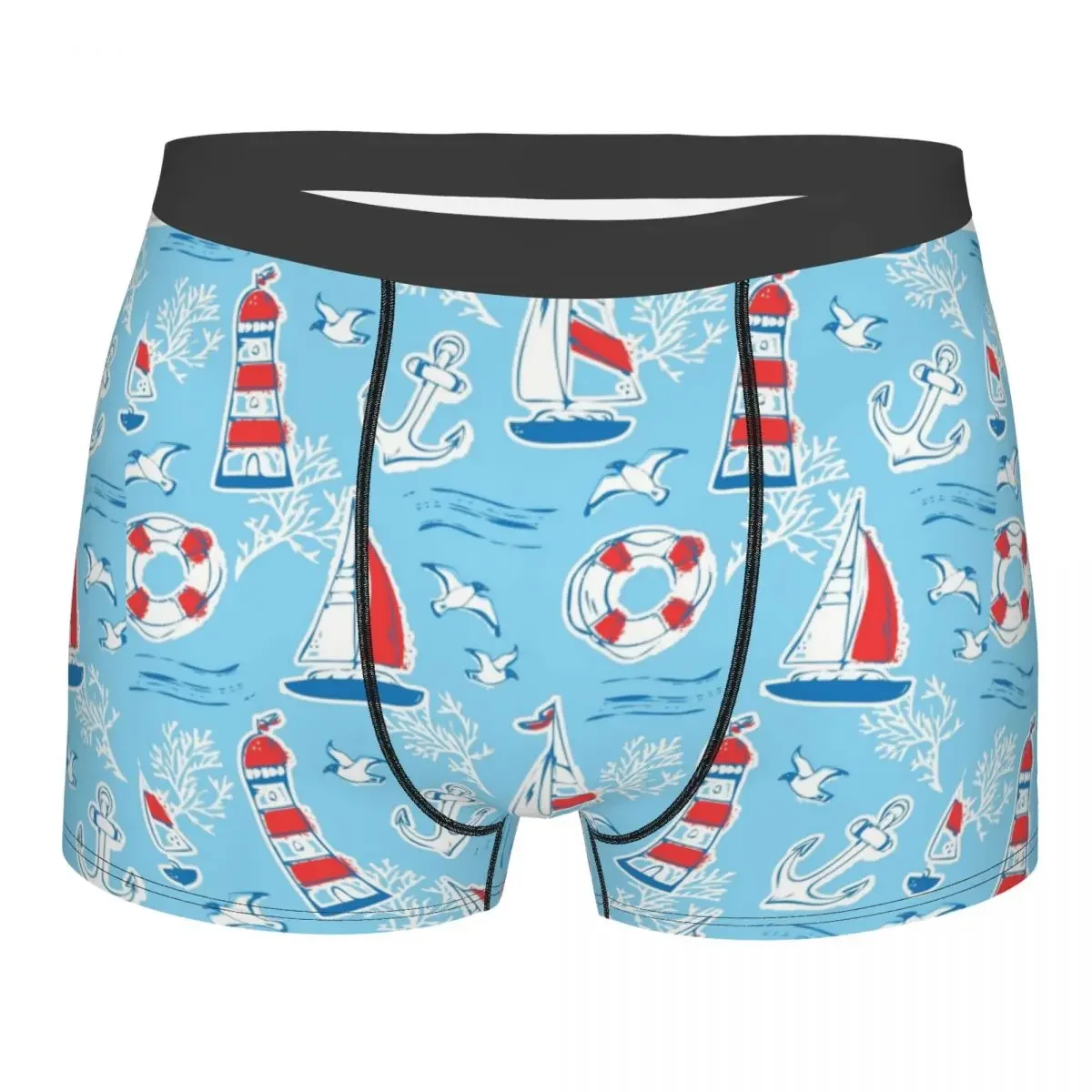 Funny Boxer Shorts Panties Briefs Man Sail Boats Seagulls Anchors Underwear Breathable Underpants for Male Plus Size