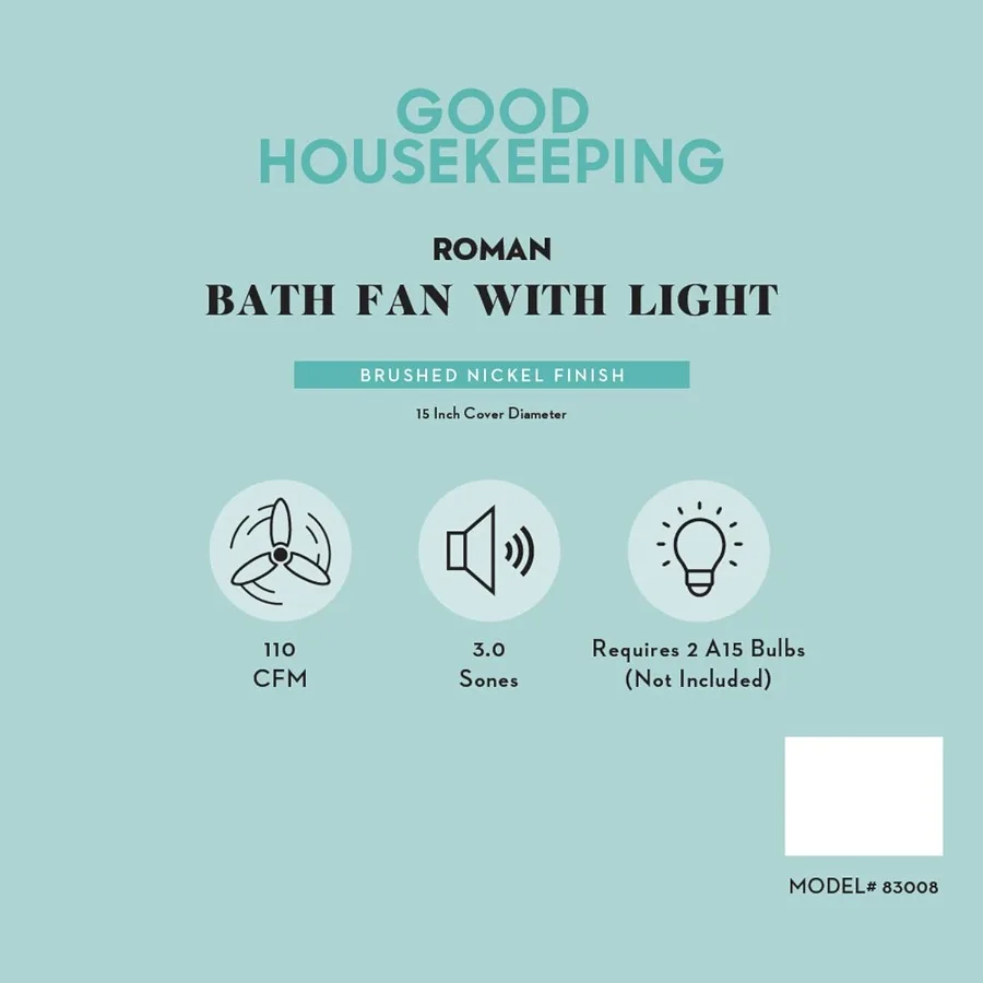 83008 ديكور روماني 110 CFM 3.0 Sones مروحة عادم تهوية الحمام مع ضوء ليلي خفيف من النيكل المصقول للحمام الحديث #5