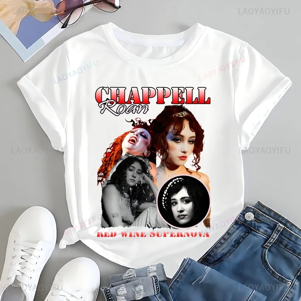 المغني شابيل روان تي شيرت مطبوع توب تشابيل روان محايد الاتجاه Harajuku قميص قصير الأكمام الجرافيك المتضخم القطن التي شيرت #4