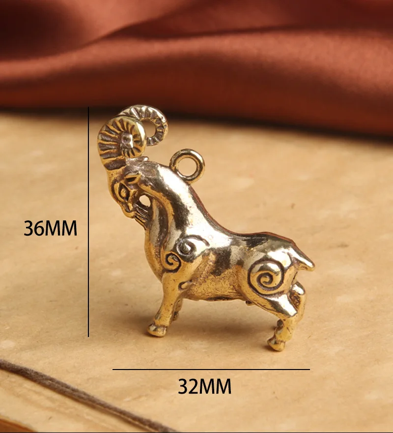 Retro Pure Copper Goat Figurine Desktop Decor Ornaments Novelty Brass Zodiac Sheep Pendant for Keychain DIY Accessories Gift