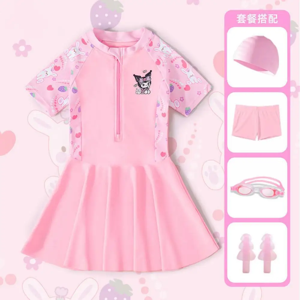 

Новый купальник для девочек Sanrio Kuromi, летние детские пляжные гарнирные юбки для отдыха, детские быстросохнущие пляжные шорты-бикини