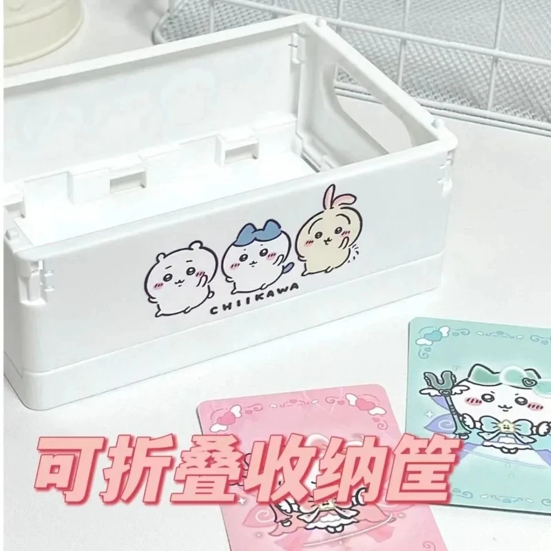 MINISO Chikawa Hachiware Usagi Anime Kawaii Desktop Portable Storage Box Cosmetic Cartoon Girl Stationery Hair Clip Foldable Box