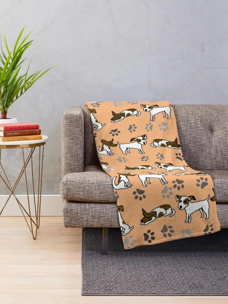 Jack Russell Terrier Cartoon With Peach Background Throw Blanket Warm Sofa Quilt Giant Sofa Blankets