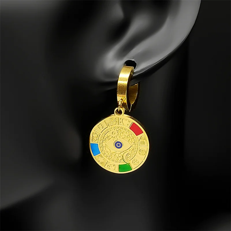 

Turkish Evil Blue Eye Colorful Drop Earrings for Women Girls Stainless Steel Gold Color Party Boho Hoop Earrings Jewelry Gifts