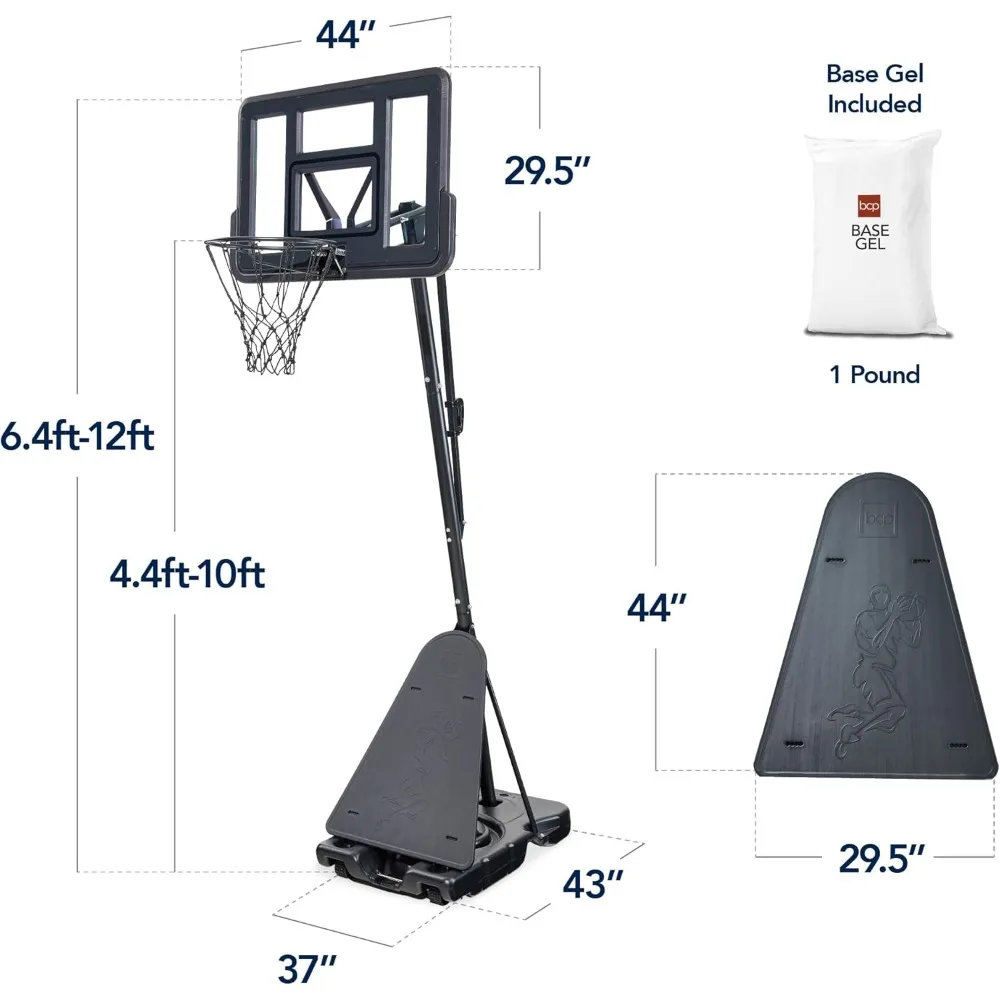 Draagbaar basketbalringsysteem met verstelbare hoogte, onbreekbaar bord, balretour en basis voor regelgeving