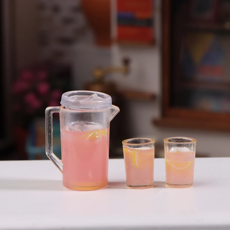 1Set 1:12 Scale Dollhouse Miniature Food Fruit Juice Milk Jug Kettle With Cup Play Model Ornament Doll House Decorative Toys