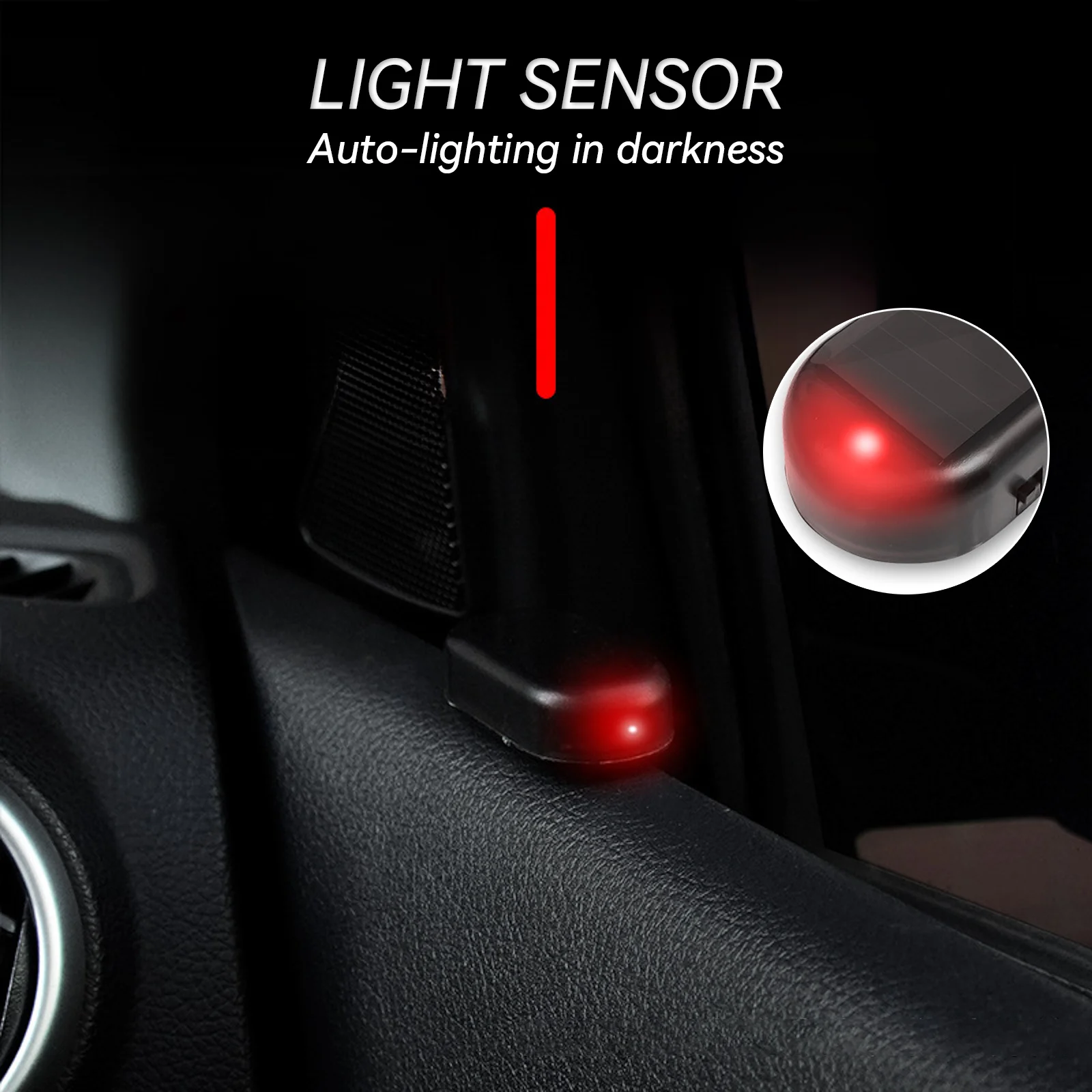 1PC Car Solar Power Red Fake Dummy LED Rechargeable Car Anti-theft Warning Light Alarm Light Security System Strobe Signal Lamp