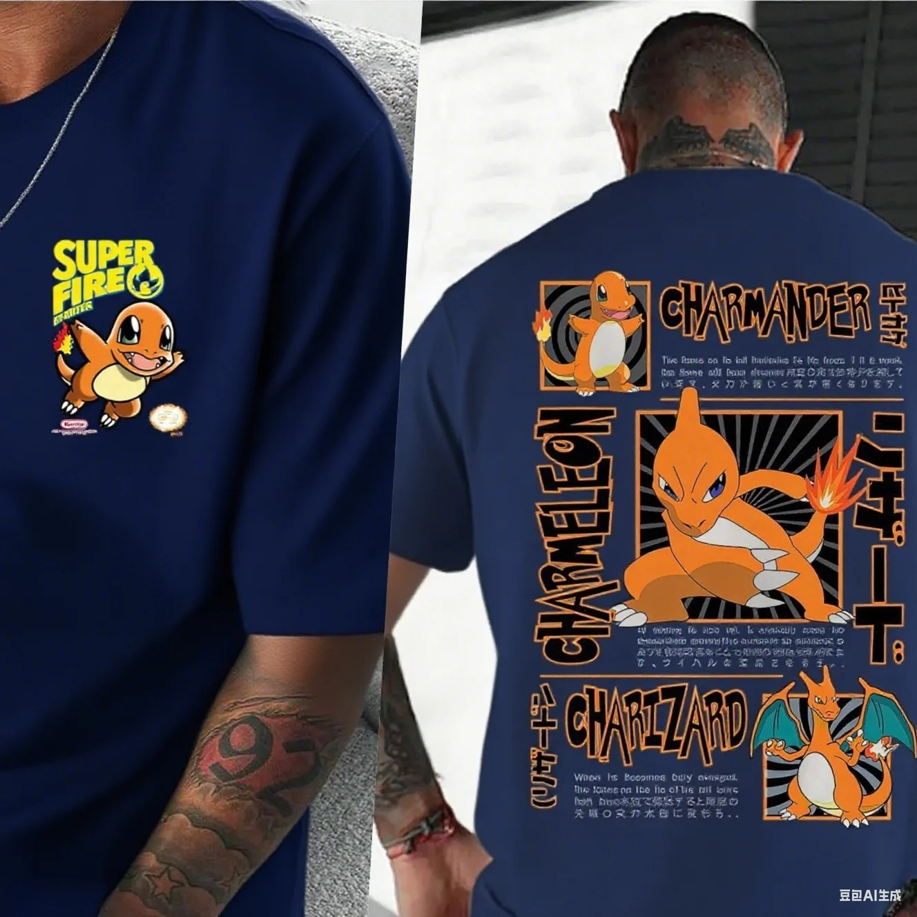 Camiseta de algodón de Anime Charmander, camiseta frontal tipo fuego con estampado de etapas de evolución en la espalda, ropa de moda de algodón puro, nueva llegada, S-4XL
